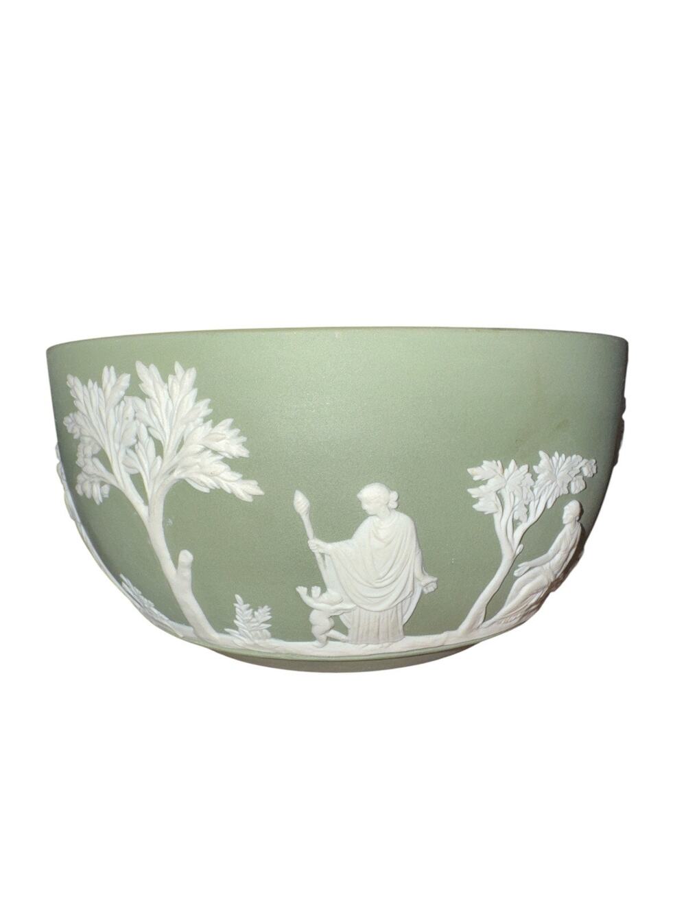 Rare 1960s Wedgwood Sage Green and Cream Sacrifice Bowl